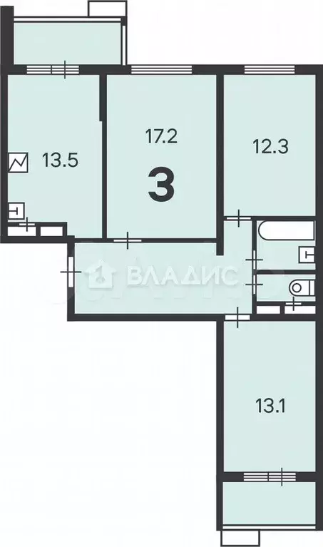 3-к. квартира, 73,3 м, 16/24 эт. - Фото 1