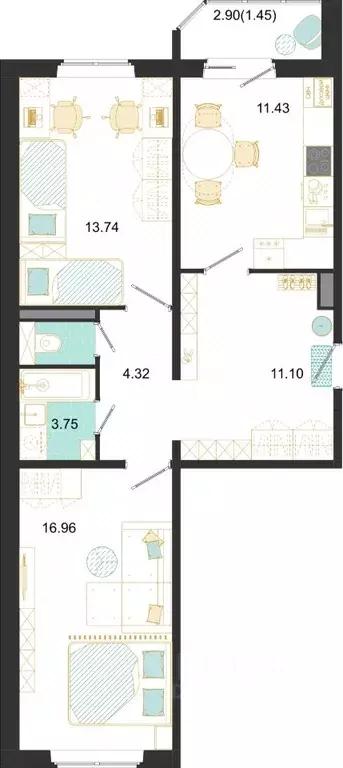 2-к кв. Московская область, Домодедово ул. Текстильщиков, 45 (61.76 м) - Фото 1