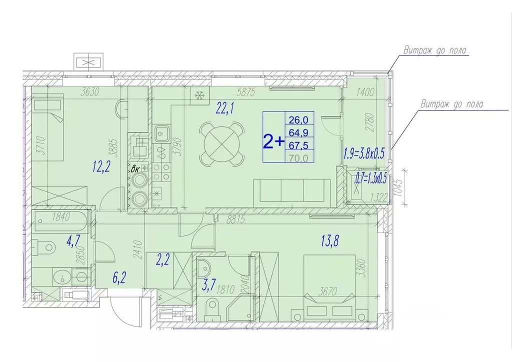 2-к кв. Астраханская область, Астрахань ул. Трофимова (67.5 м) - Фото 1