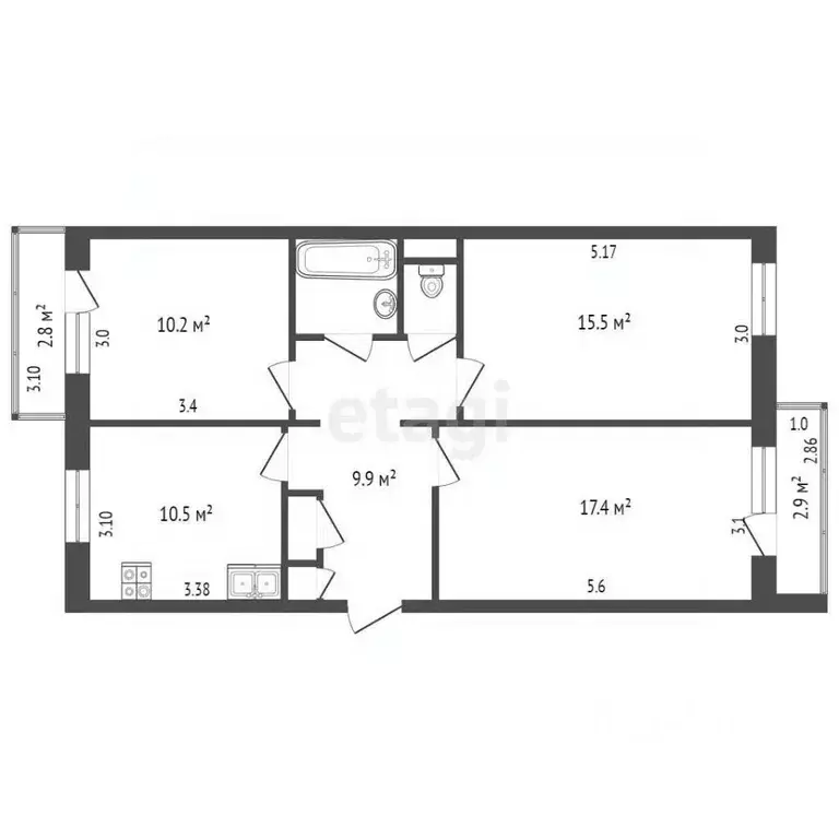 3-к кв. Омская область, Омск Омская ул., 193 (68.4 м) - Фото 1