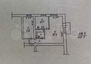 2-к. квартира, 42,1 м, 4/4 эт. - Фото 0