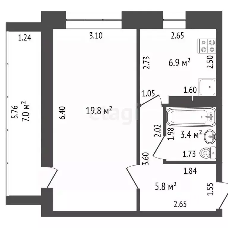 1-к кв. Башкортостан, Стерлитамак ул. Гоголя, 163 (35.9 м) - Фото 2
