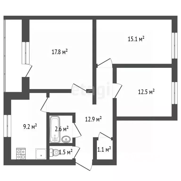 3-к кв. Крым, Бахчисарайский район, с. Каштаны ул. Ленина, 3 (74.9 м) - Фото 2
