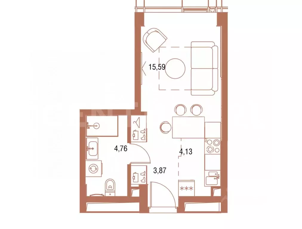 Студия Москва 2-я Хуторская ул., 34 (26.35 м) - Фото 1