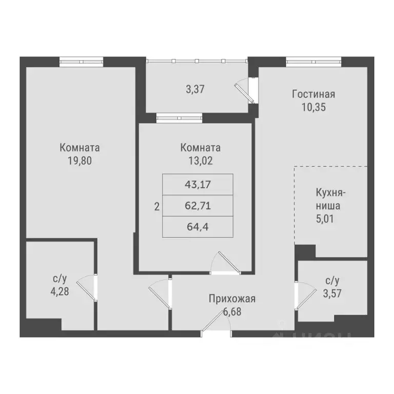 2-к кв. Ханты-Мансийский АО, Сургут Игоря Киртбая ул., 1А (64.4 м) - Фото 1
