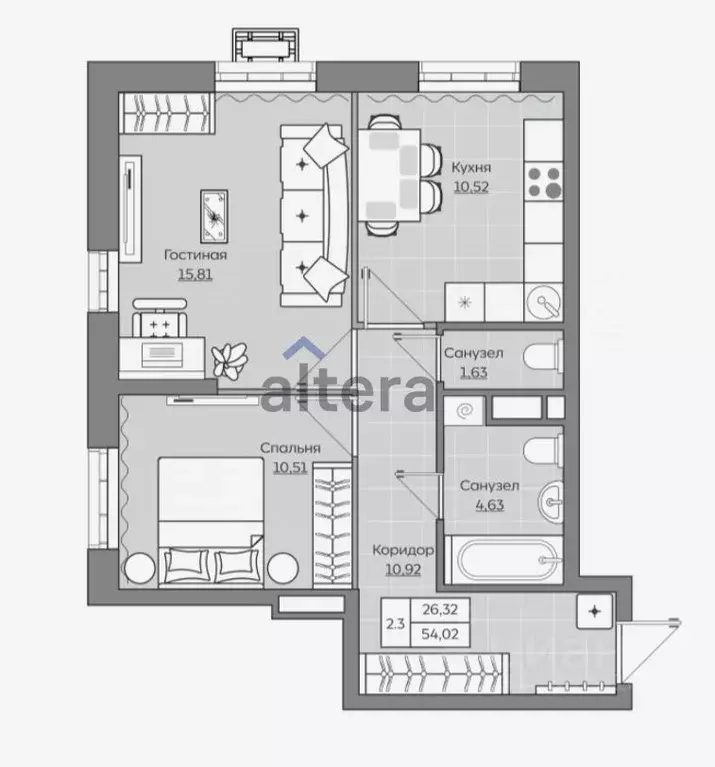 2-к кв. Татарстан, Казань ул. Братьев Батталовых, 20к2 (54.96 м) - Фото 0