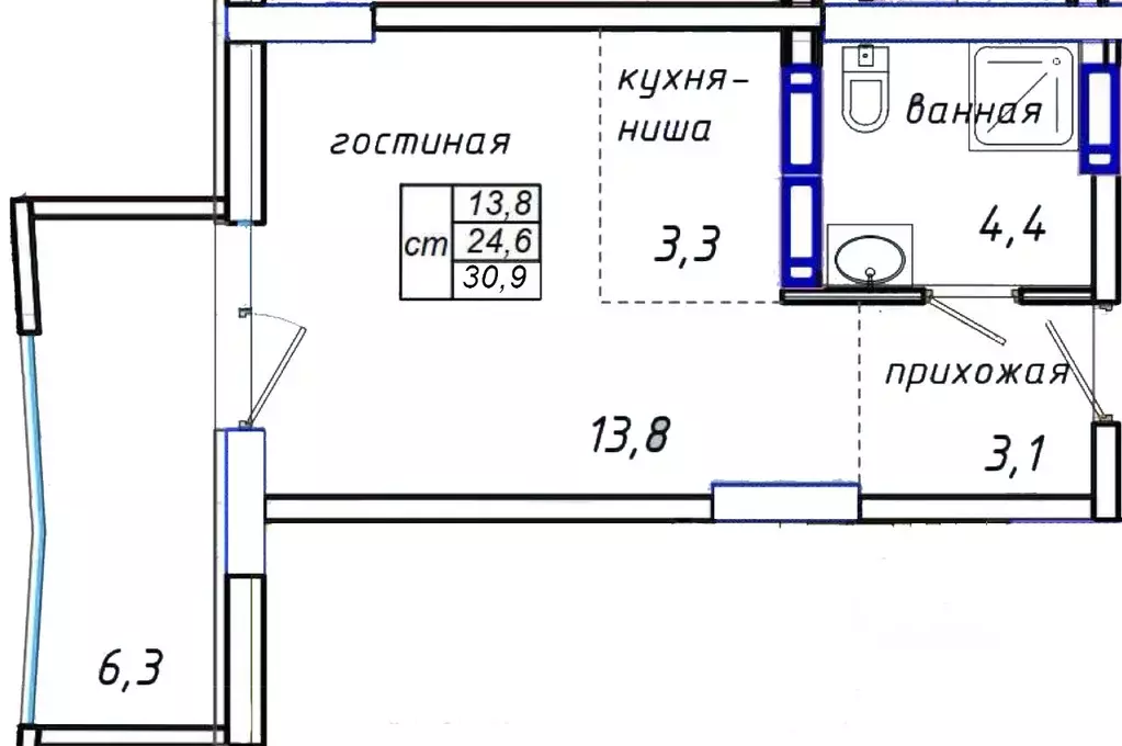 Студия Крым, Ялта городской округ, Гурзуф пгт  (30.9 м) - Фото 0