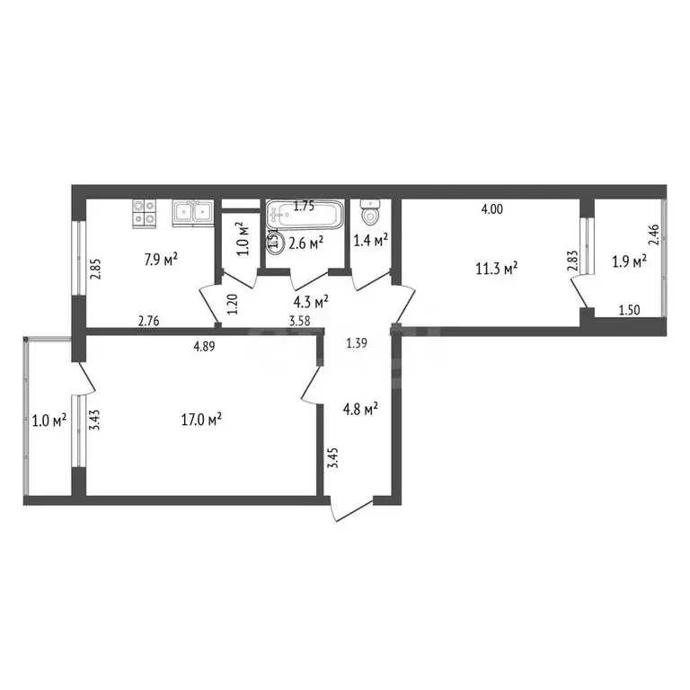 2-комнатная квартира: Калининград, улица Ульяны Громовой, 69 (50.3 м) - Фото 1