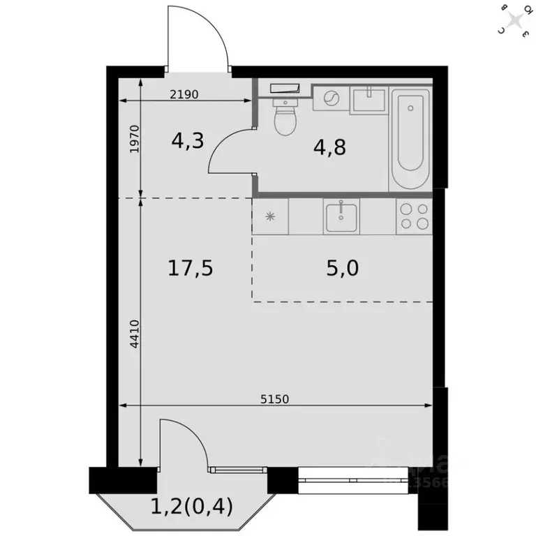 Студия Татарстан, Казань Фриссон жилой комплекс (31.9 м) - Фото 1