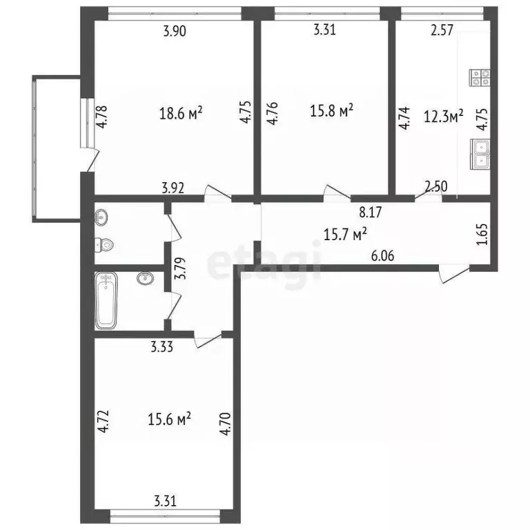 3-к кв. Вологодская область, Вологда ул. Гагарина, 1Б (85.1 м) - Фото 1