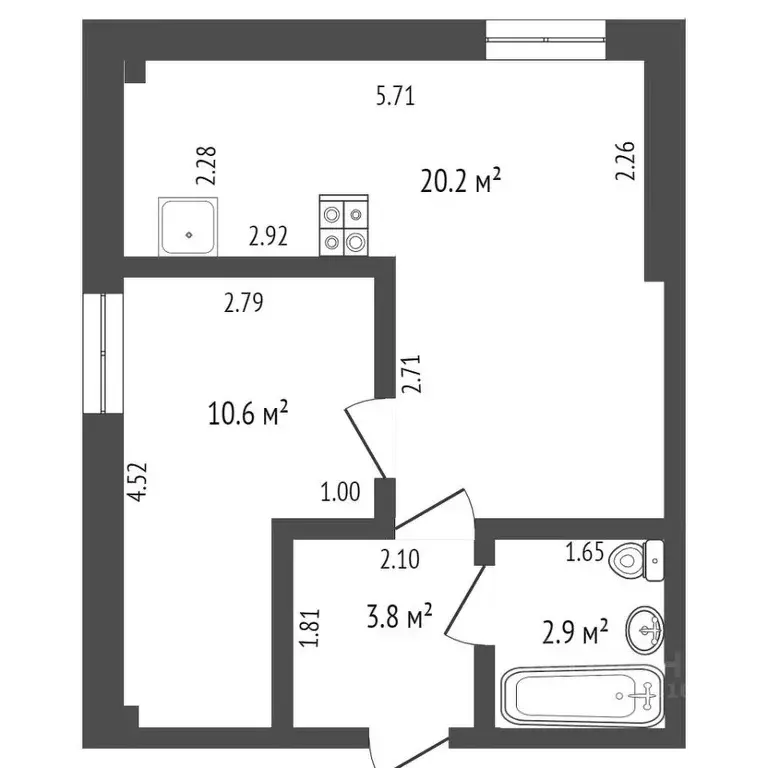 1-к кв. Калининградская область, Калининград ул. Юрия Гагарина, 16Г ... - Фото 2