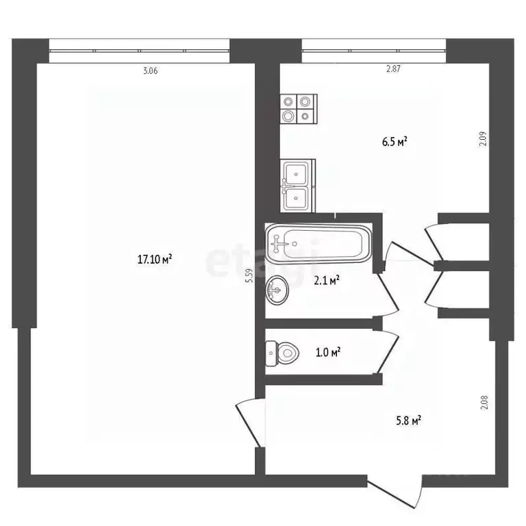1-к кв. Мордовия, Саранск ул. Крылова, 59А (33.2 м) - Фото 2