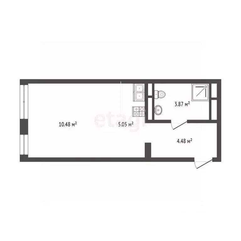 Студия Тюменская область, Тюмень ул. Газовиков, 38к2 (24.4 м) - Фото 2