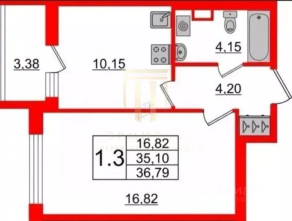 1-к кв. Санкт-Петербург аллея Арцеуловская, 17 (35.1 м) - Фото 2