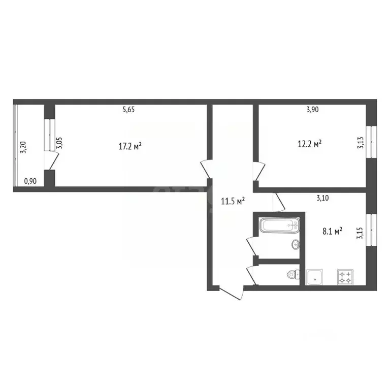 2-к кв. Амурская область, Благовещенск Зеленая ул., 10 (53.3 м) - Фото 2