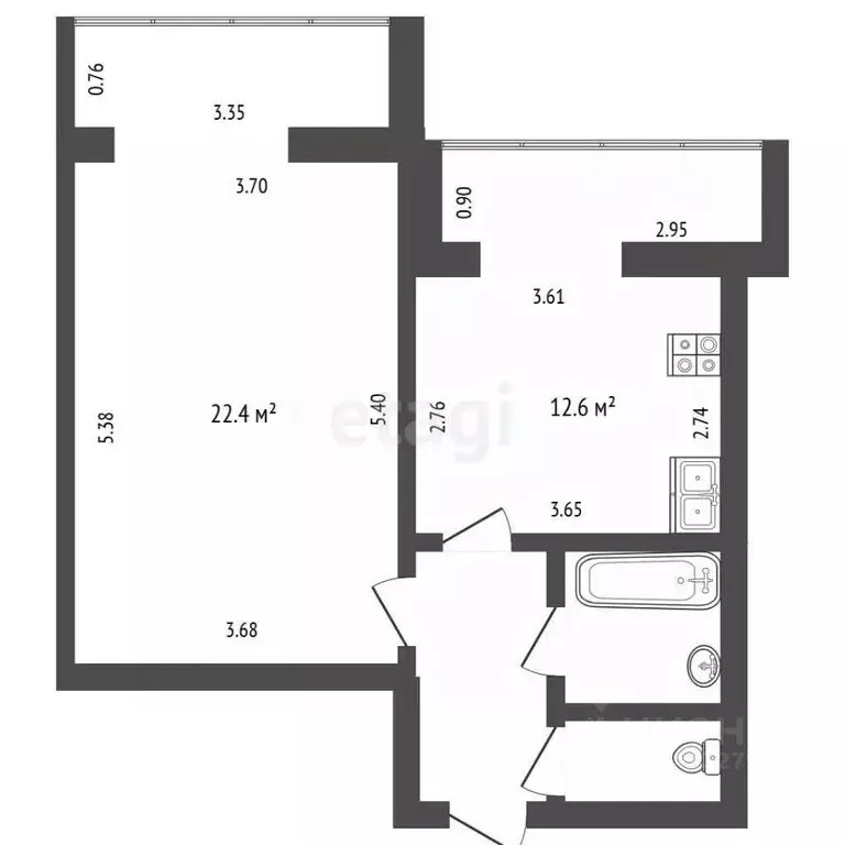 1-к кв. Белгородская область, Белгород ул. Щорса, 45к (45.1 м) - Фото 1