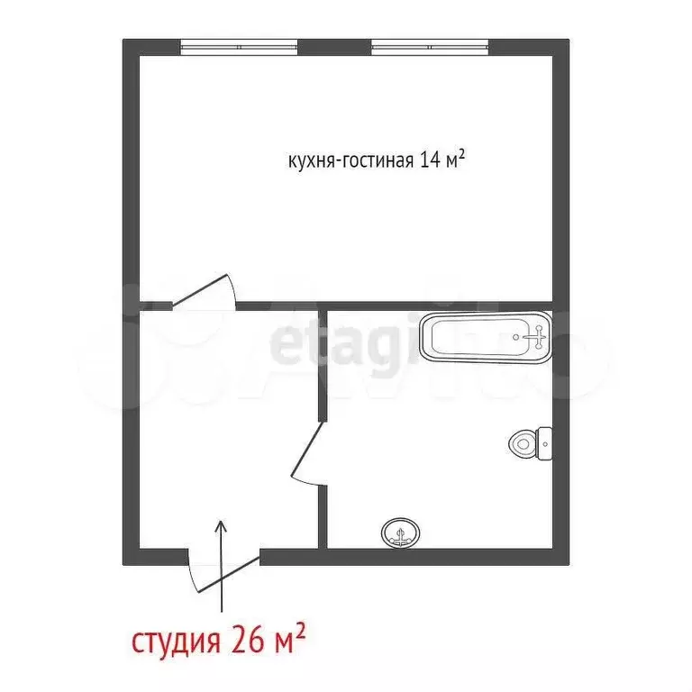 Квартира-студия, 26 м, 6/14 эт. - Фото 0