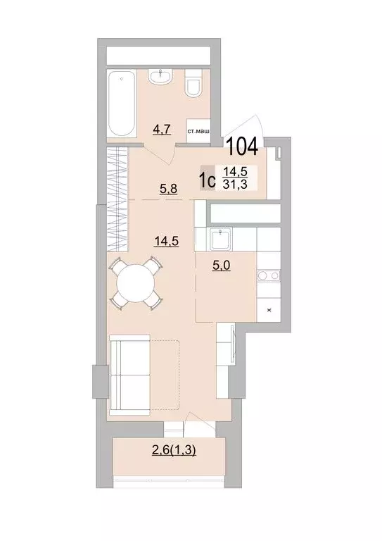 Квартира-студия: Екатеринбург, Черкасская улица, 5к3 (31.3 м) - Фото 0