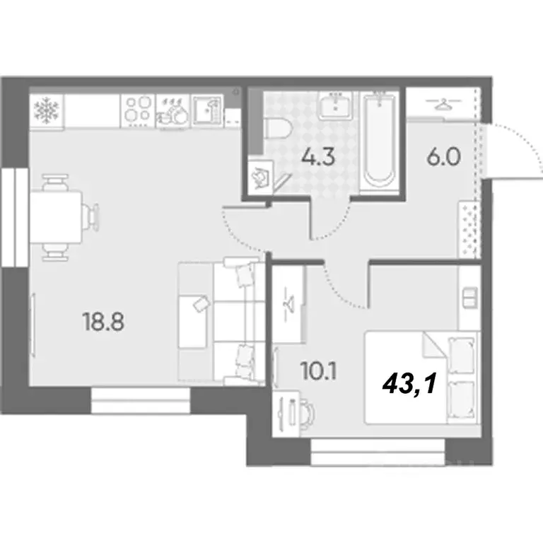 1-к кв. Санкт-Петербург Партизанская ул., 5 (43.1 м) - Фото 2