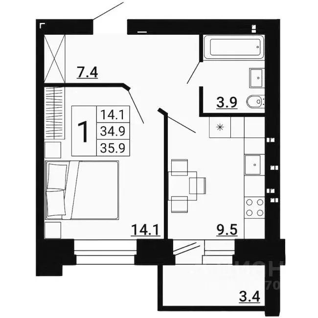 1-к кв. Орловская область, Орловский район, д. Образцово бул. Героев, ... - Фото 0