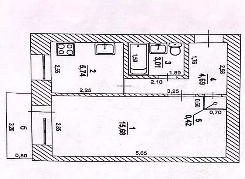 1-к. квартира, 29,6 м, 3/5 эт. - Фото 0