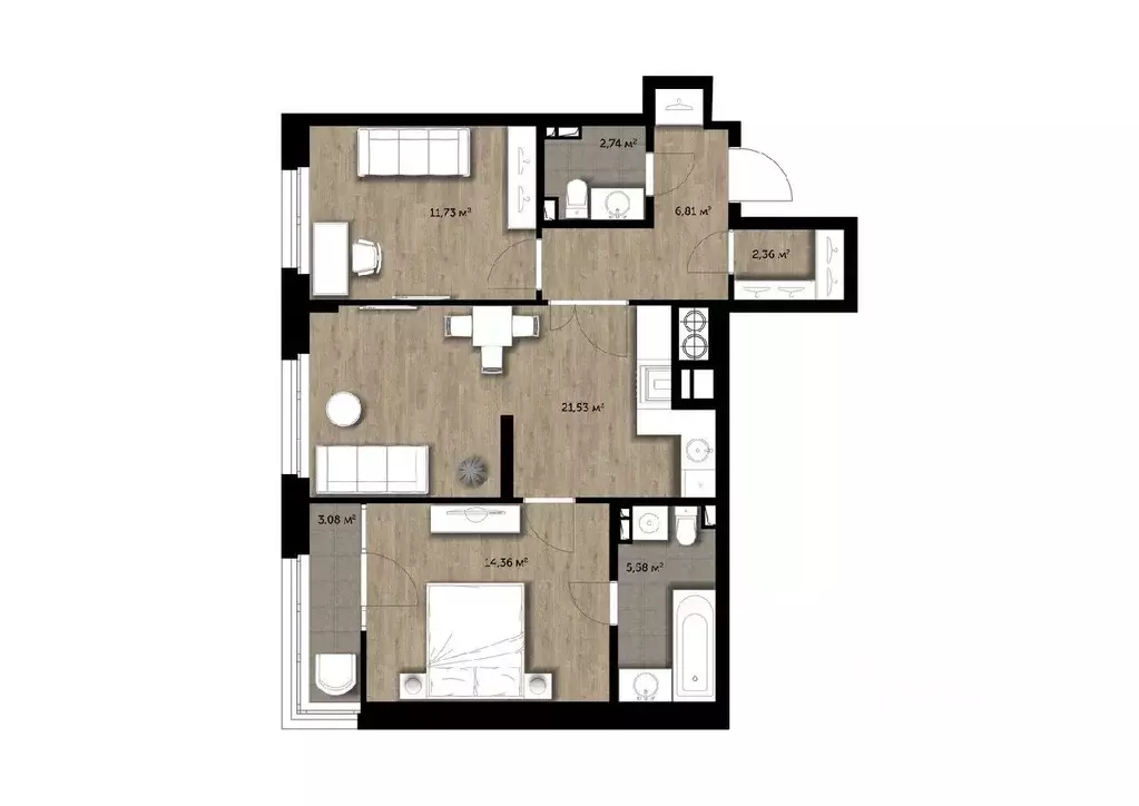 2-к кв. Рязанская область, Рязань Гражданская ул., 19 (66.65 м) - Фото 0