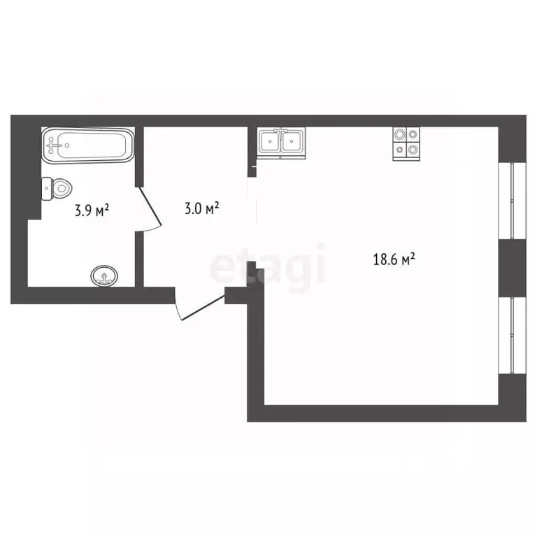 Студия Тюменская область, Тюмень ул. Республики, 204к15 (25.8 м) - Фото 1