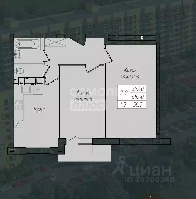 2-к кв. Курская область, Курск ул. Энгельса, 158к1 (56.7 м) - Фото 1