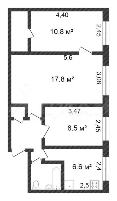 3-к кв. Санкт-Петербург Гранитная ул., 40 (56.9 м) - Фото 2