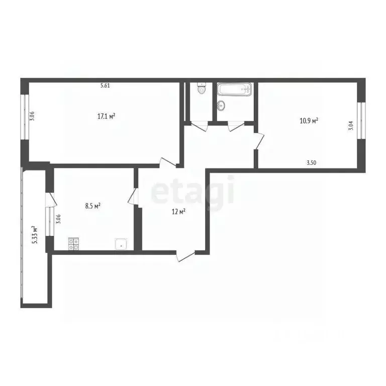 2-к кв. Псковская область, Псков Юбилейная ул., 46 (52.3 м) - Фото 1