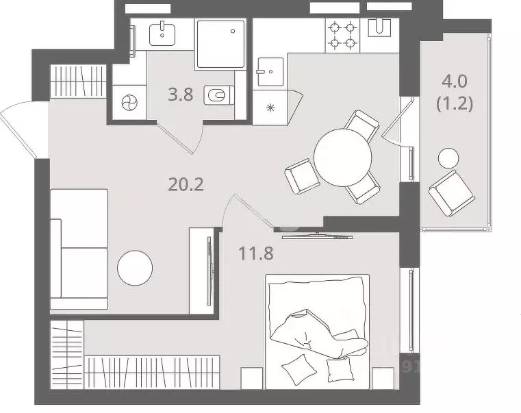 1-к кв. Калининградская область, Калининград Стекольная ул., 39 (41.2 ... - Фото 2