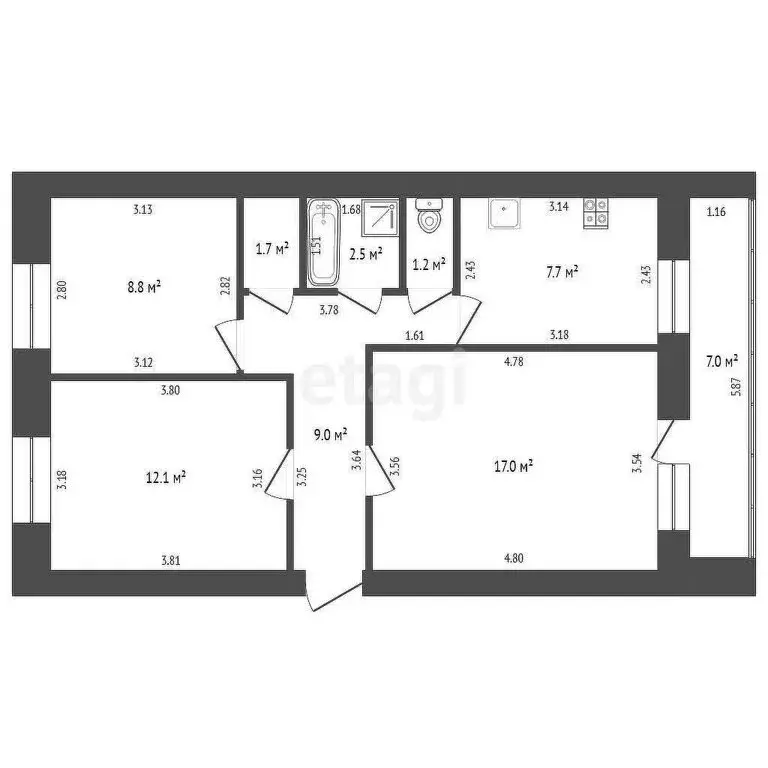 3-комнатная квартира: Стерлитамак, Коммунистическая улица, 87 (59.8 м) - Фото 0