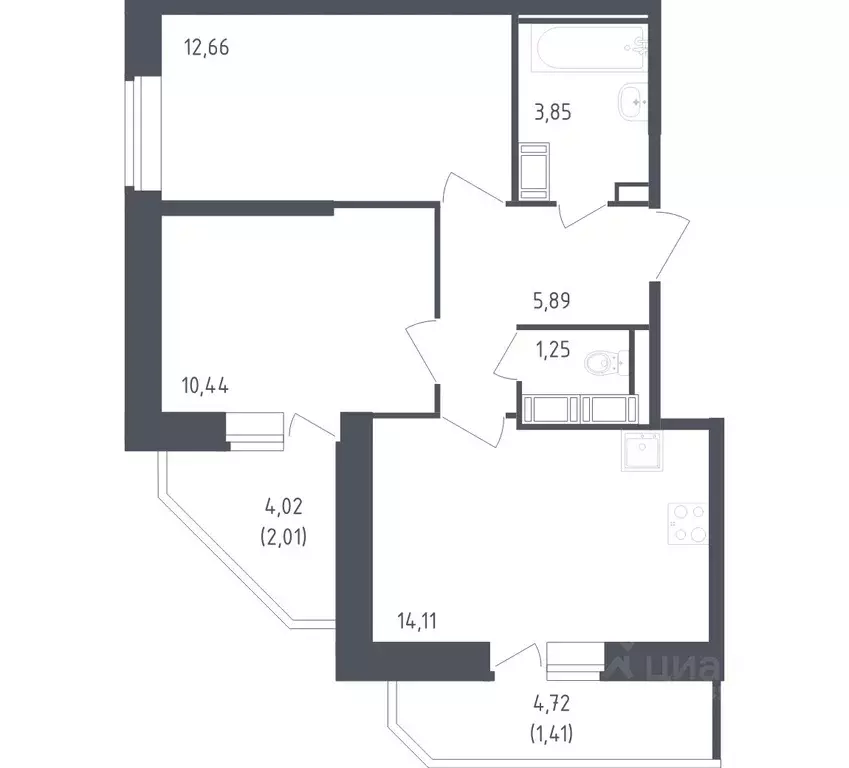 2-к кв. Санкт-Петербург Живи в Рыбацком жилой комплекс, 5 (51.62 м) - Фото 1