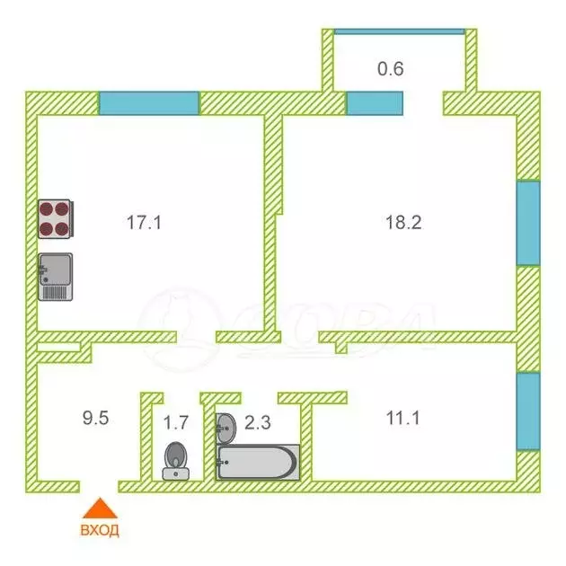 2-комнатная квартира: Тюмень, Полевая улица, 117к4 (62.5 м) - Фото 0