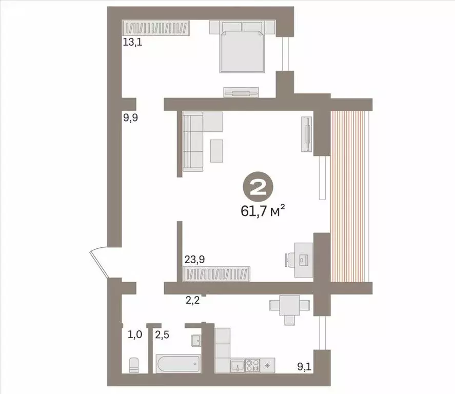 2-комнатная квартира: Тюмень, Ямская улица, 77к3 (61.7 м) - Фото 2