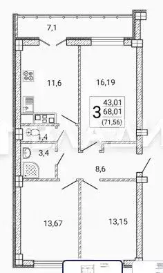 3-к кв. Воронежская область, Воронеж Цимлянская ул., 10В (71.4 м) - Фото 2