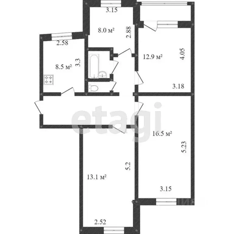 4-к кв. Белгородская область, Белгород ул. Шаландина, 13 (75.2 м) - Фото 1