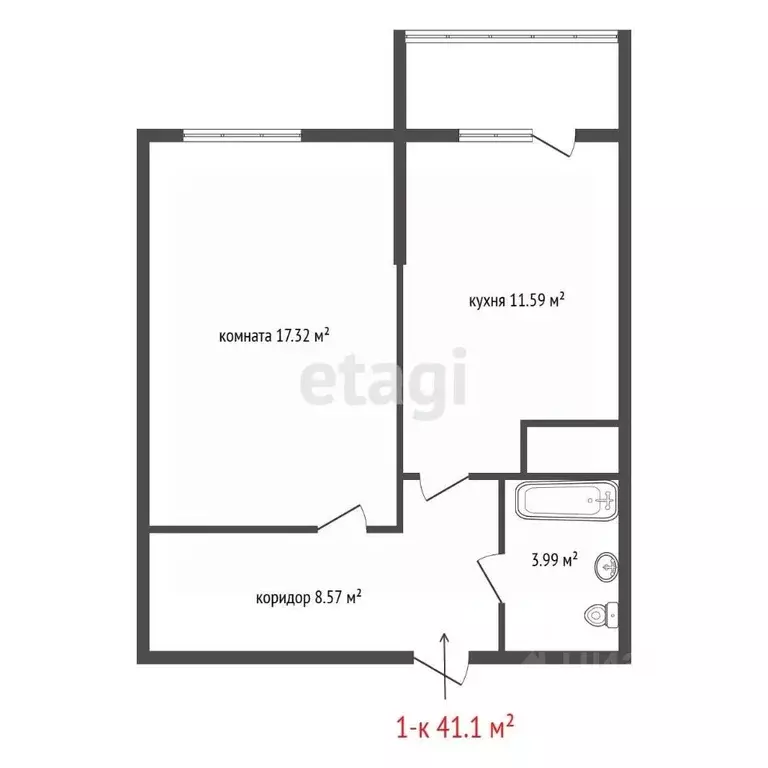 1-к кв. Свердловская область, Екатеринбург ул. Рощинская, 21к2 (41.1 ... - Фото 2