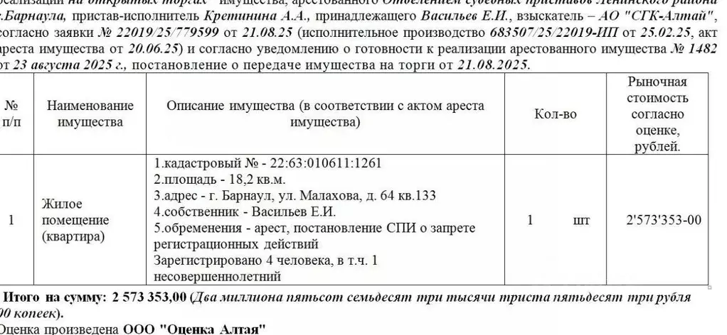 Свободной планировки кв. Алтайский край, Барнаул ул. Малахова, 64 ... - Фото 1