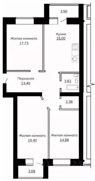 3-к кв. Тверская область, Тверь бул. Гусева, 68 (93.0 м) - Фото 1