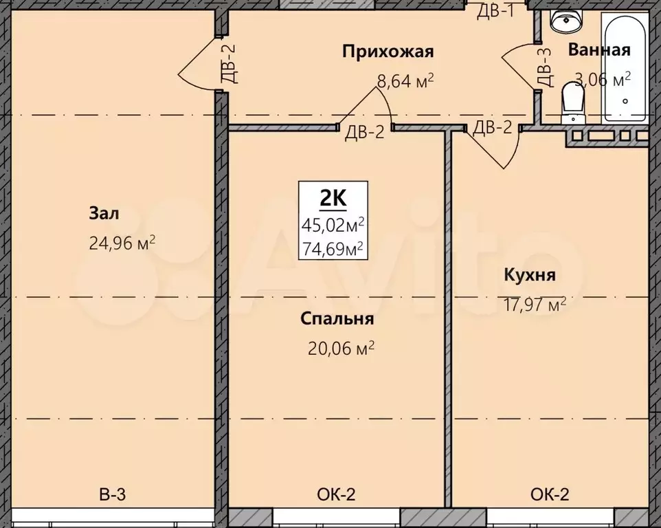 2-к. квартира, 81 м, 6/8 эт. - Фото 1