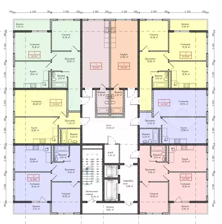 2-к. квартира, 62,6 м, 6/8 эт. - Фото 1