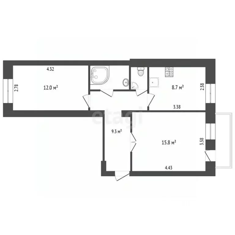 2-к кв. Псковская область, Псков ул. Максима Горького, 14/6 (50.5 м) - Фото 2