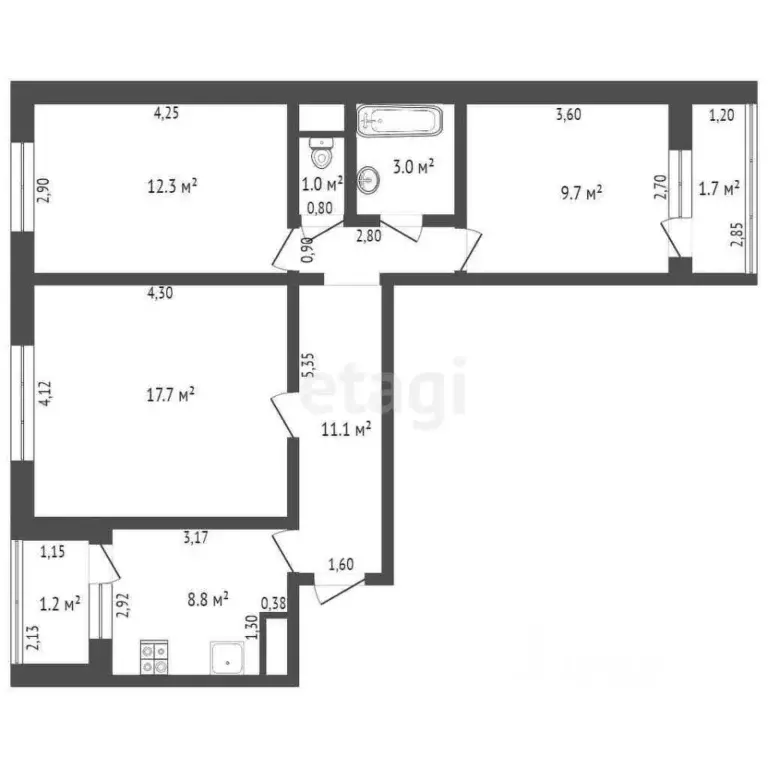 3-к кв. Брянская область, Брянск Литейная ул., 53 (64.0 м) - Фото 1