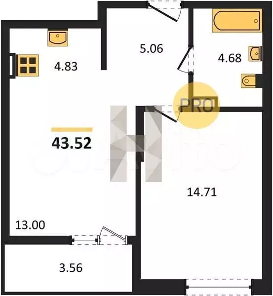 1-к. квартира, 43,5 м, 21/22 эт. - Фото 0
