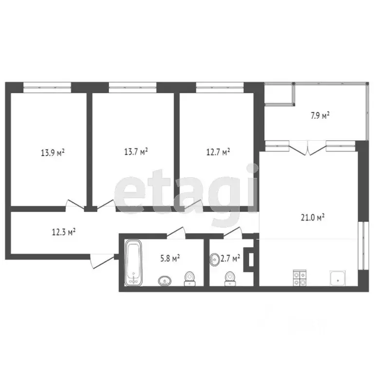 3-к кв. Тюменская область, Тюмень ул. Виктора Тимофеева, 9 (94.2 м) - Фото 2