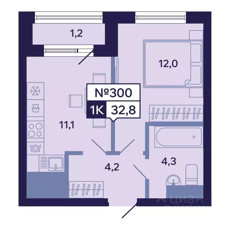 1-к кв. Саха (Якутия), Якутск ул. Новопортовская, 1А/1 (32.8 м) - Фото 1