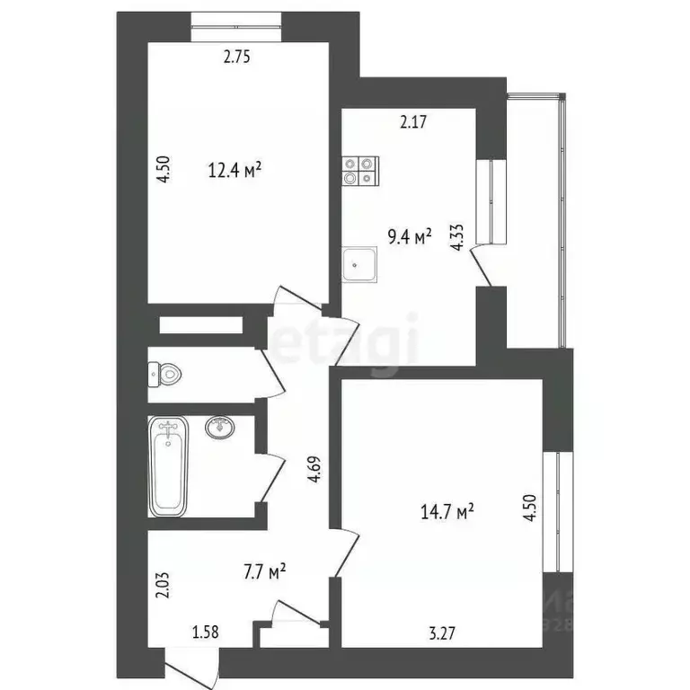 2-к кв. Орловская область, Орел Ягодный пер., 2 (48.9 м) - Фото 2