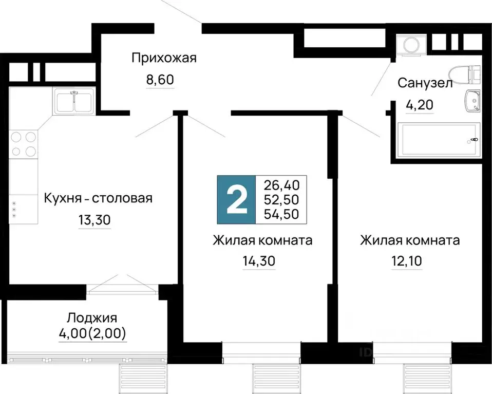 2-к кв. Адыгея, Тахтамукайский район, Яблоновский пгт  (54.5 м) - Фото 1