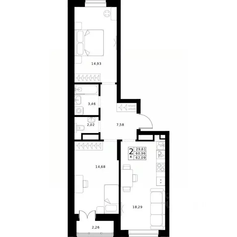 2-к кв. Нижегородская область, Нижний Новгород Ленгородок мкр, Мед ... - Фото 1